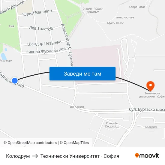 Колодрум to Технически Университет - София map