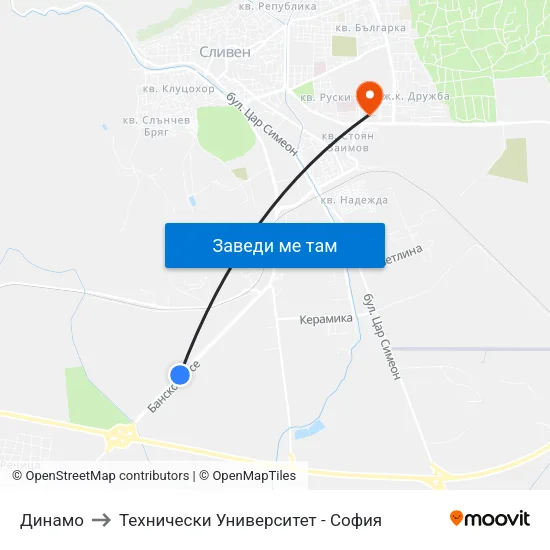 Динамо to Технически Университет - София map