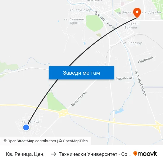 Кв. Речица, Център to Технически Университет - София map