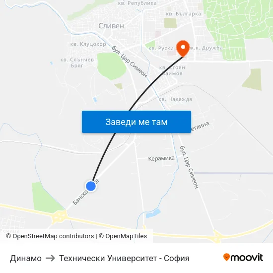 Динамо to Технически Университет - София map