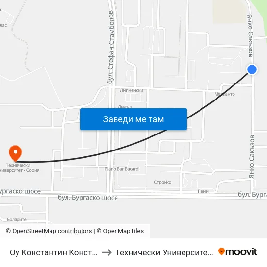 Оу Константин Константинов to Технически Университет - София map