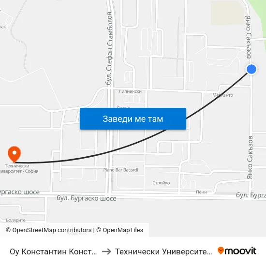 Оу Константин Константинов to Технически Университет - София map