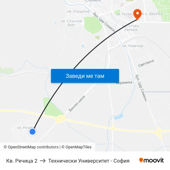 Кв. Речица 2 to Технически Университет - София map