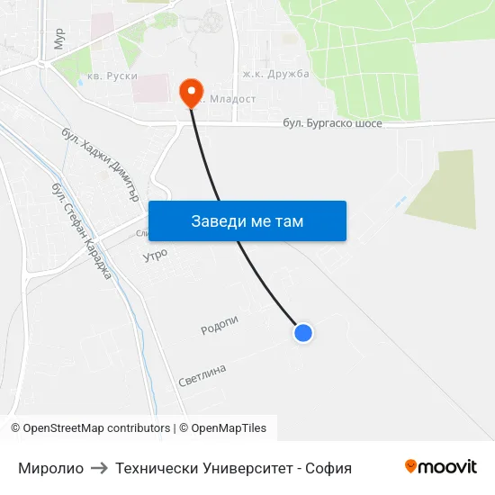 Миролио to Технически Университет - София map