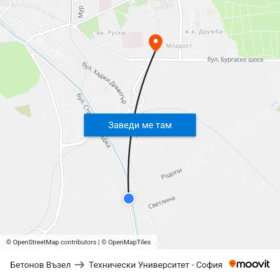 Бетонов Възел to Технически Университет - София map