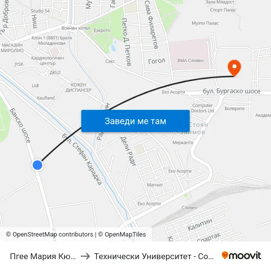 Пгее Мария Кюри to Технически Университет - София map