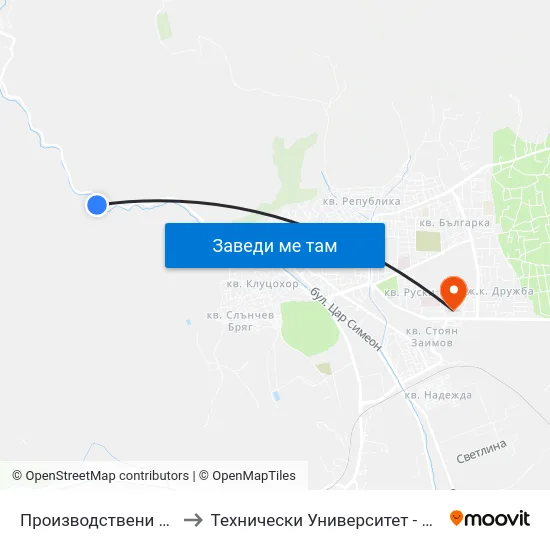 Производствени Бази to Технически Университет - София map