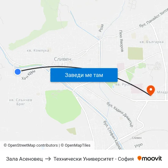 Зала Асеновец to Технически Университет - София map