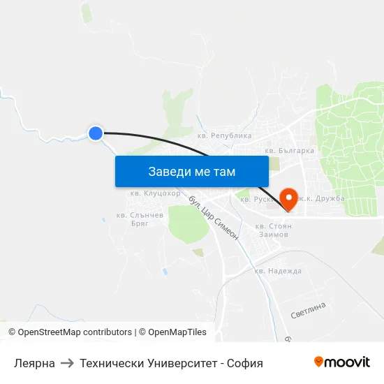 Леярна to Технически Университет - София map