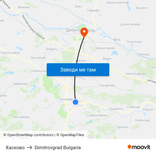 Хасково to Dimitrovgrad Bulgaria map