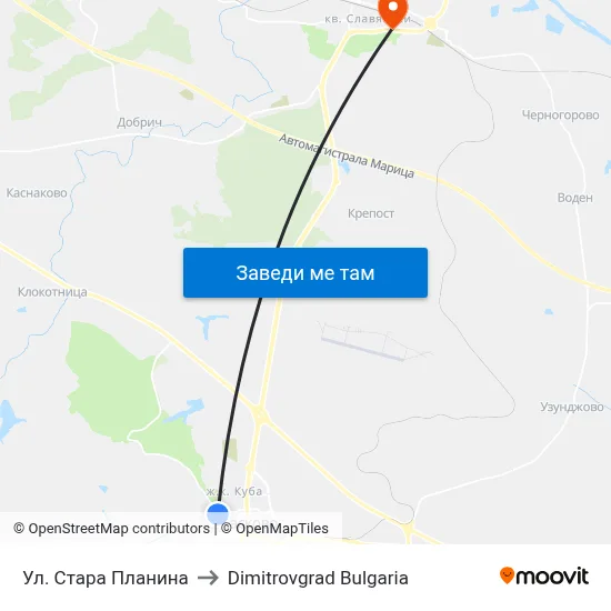 Ул. Стара Планина to Dimitrovgrad Bulgaria map