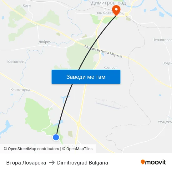 Втора Лозарска to Dimitrovgrad Bulgaria map