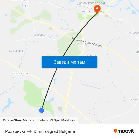 Розариум to Dimitrovgrad Bulgaria map