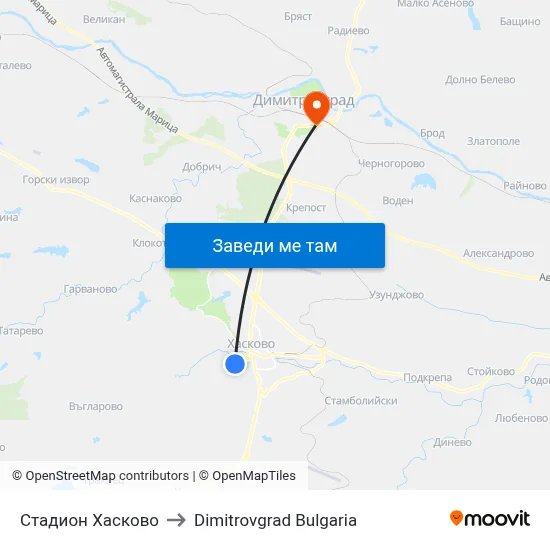 Стадион Хасково to Dimitrovgrad Bulgaria map