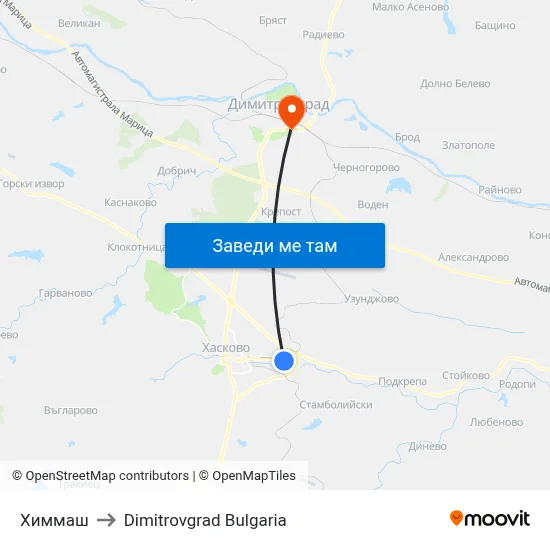 Химмаш to Dimitrovgrad Bulgaria map