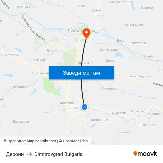 Дерони to Dimitrovgrad Bulgaria map