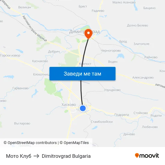 Мото Клуб to Dimitrovgrad Bulgaria map