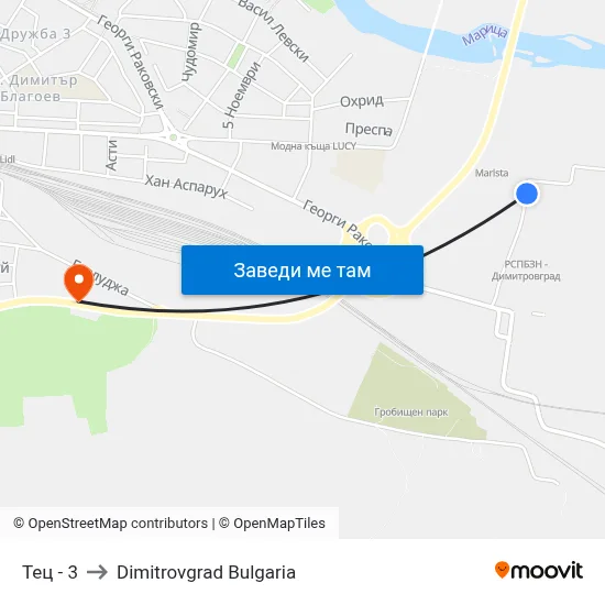Тец - 3 to Dimitrovgrad Bulgaria map