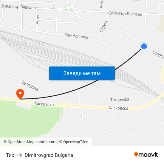 Тих to Dimitrovgrad Bulgaria map