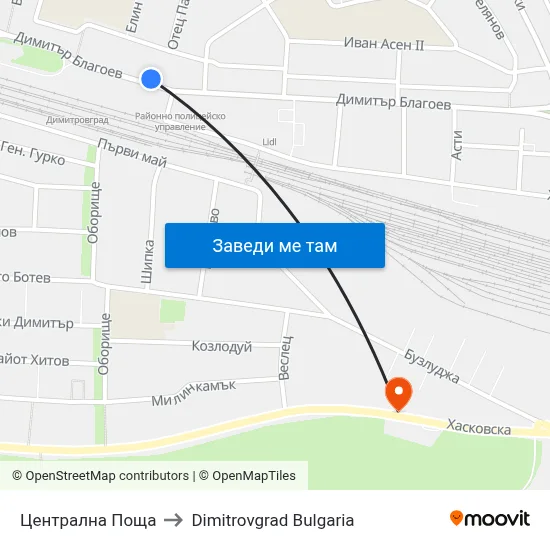 Централна Поща to Dimitrovgrad Bulgaria map