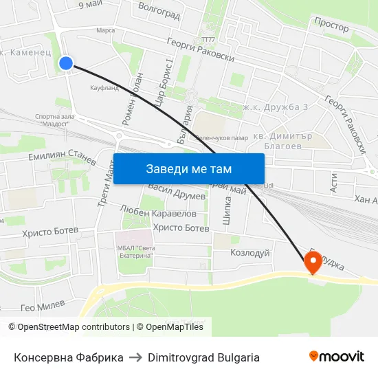 Консервна Фабрика to Dimitrovgrad Bulgaria map