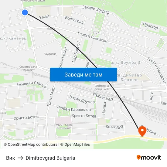 Вик to Dimitrovgrad Bulgaria map