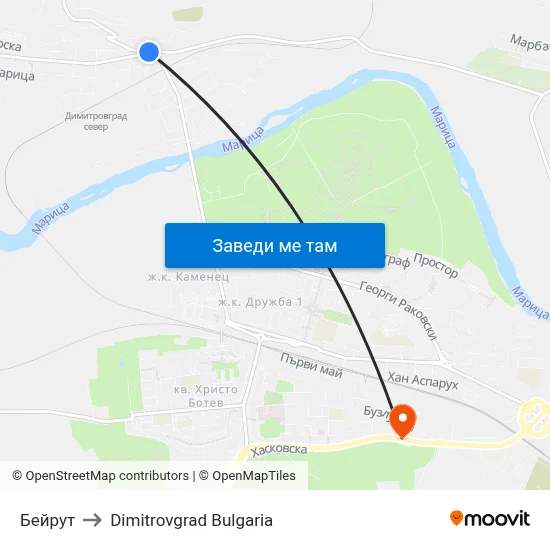 Бейрут to Dimitrovgrad Bulgaria map