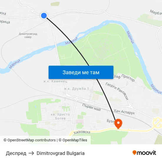 Деспред to Dimitrovgrad Bulgaria map