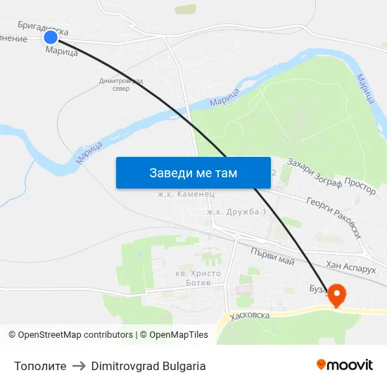 Тополите to Dimitrovgrad Bulgaria map