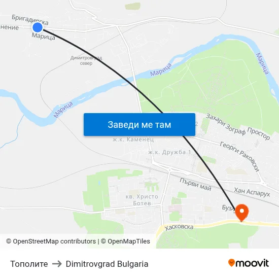 Тополите to Dimitrovgrad Bulgaria map