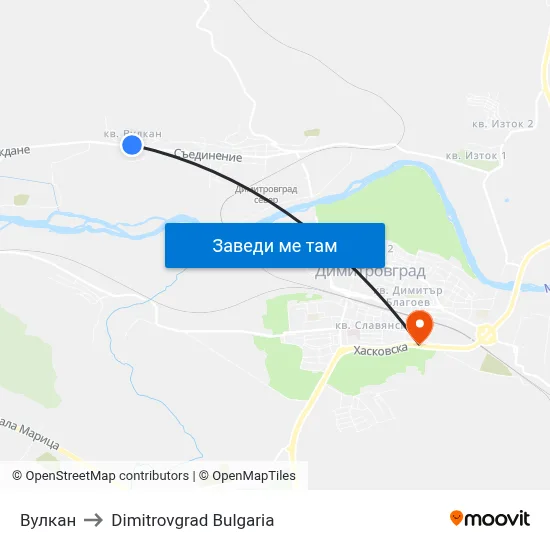 Вулкан to Dimitrovgrad Bulgaria map