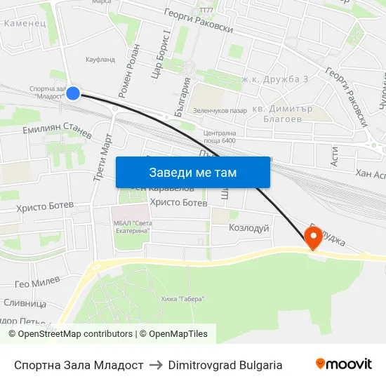 Спортна Зала Младост to Dimitrovgrad Bulgaria map
