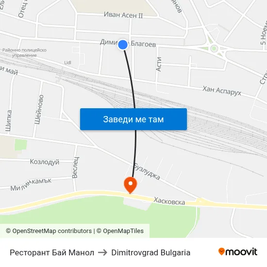 Ресторант Бай Манол to Dimitrovgrad Bulgaria map