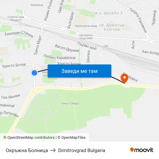 Окръжна Болница to Dimitrovgrad Bulgaria map