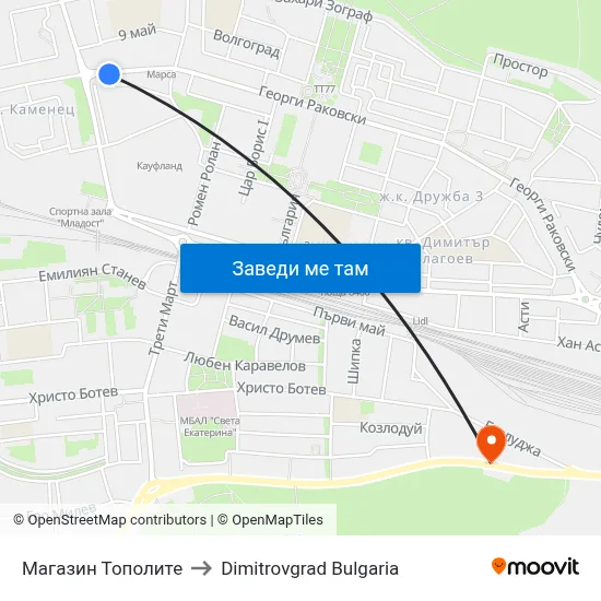 Магазин Тополите to Dimitrovgrad Bulgaria map