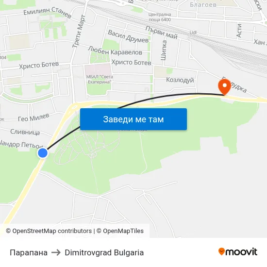 Парапана to Dimitrovgrad Bulgaria map