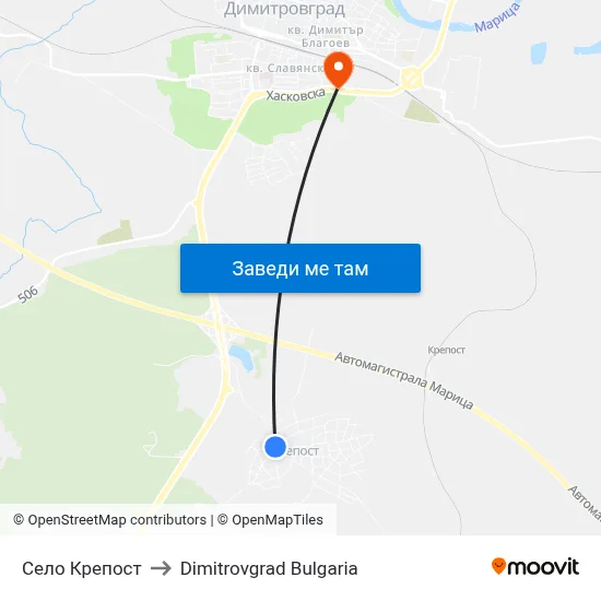 Село Крепост to Dimitrovgrad Bulgaria map