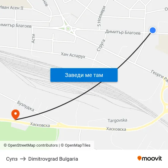 Супз to Dimitrovgrad Bulgaria map