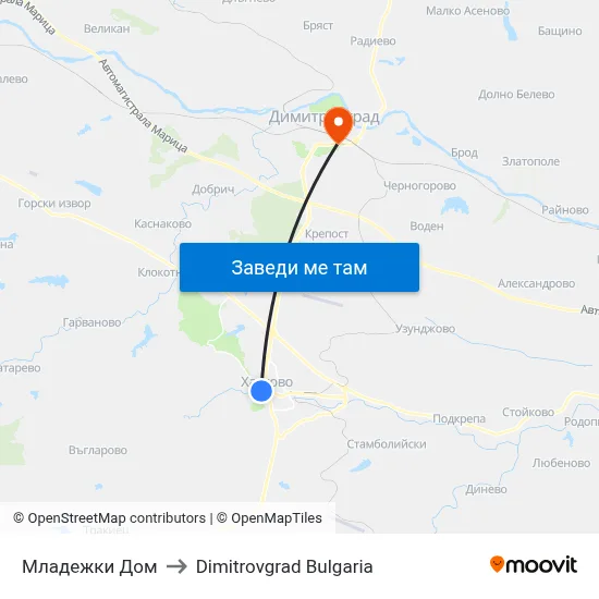 Младежки Дом to Dimitrovgrad Bulgaria map