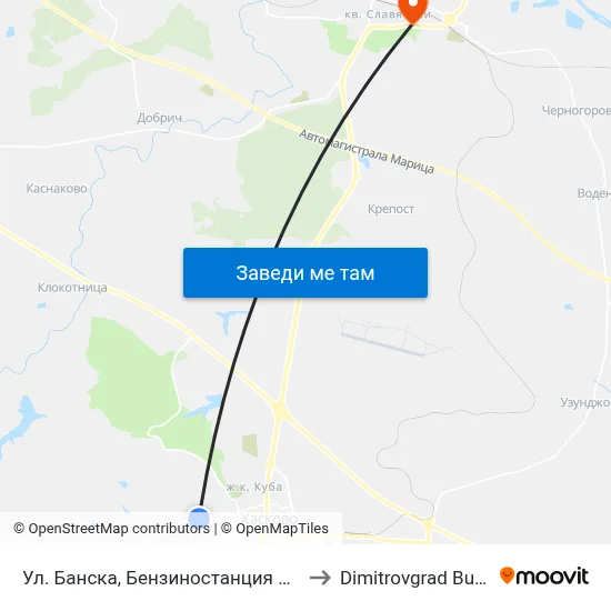 Ул. Банска, Бензиностанция Каменец to Dimitrovgrad Bulgaria map