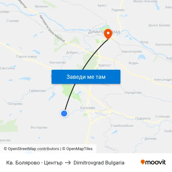 Кв. Болярово - Център to Dimitrovgrad Bulgaria map