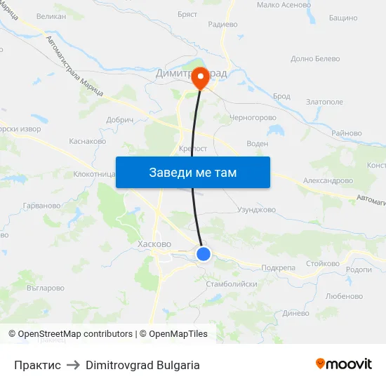 Практис to Dimitrovgrad Bulgaria map