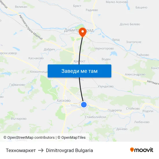 Техномаркет to Dimitrovgrad Bulgaria map