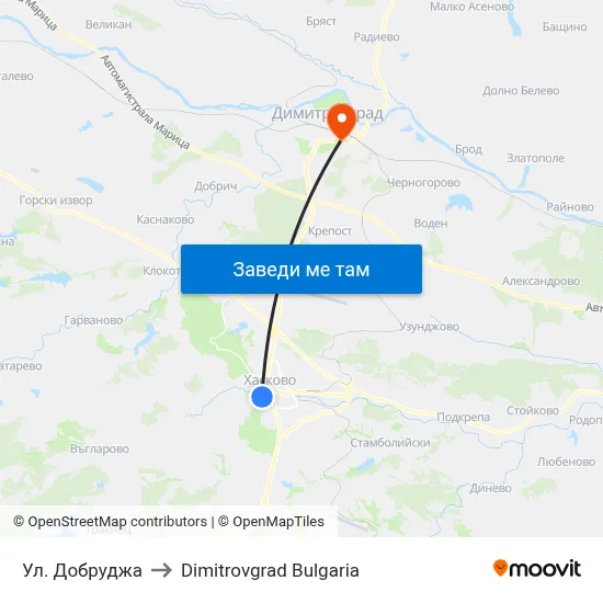 Ул. Добруджа to Dimitrovgrad Bulgaria map