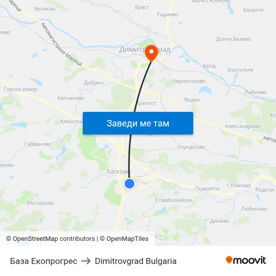 База Екопрогрес to Dimitrovgrad Bulgaria map