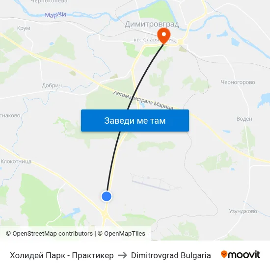 Холидей Парк - Практикер to Dimitrovgrad Bulgaria map