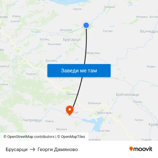 Брусарци to Георги Дамяново map