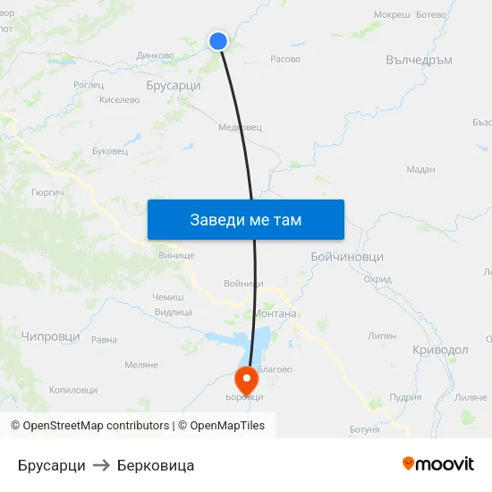 Брусарци to Берковица map