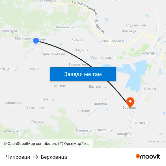 Чипровци to Берковица map