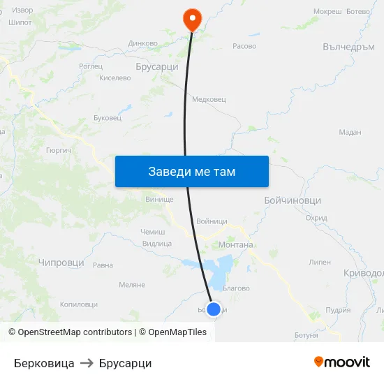 Берковица to Брусарци map